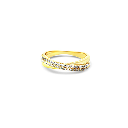 Sterling silver gold ring with cz dimaond crossover ring