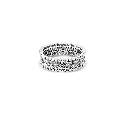 Sterling silver pave band with beaded rim