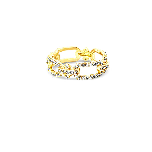 Sterling silver pave diamond open chain link ring