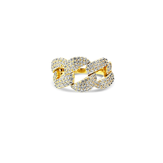 Sterling silver large pave cuban link ring