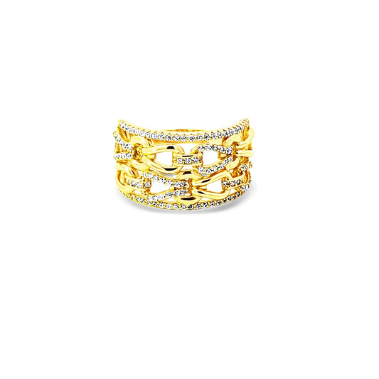 Sterling silver layered cz and gold chain link ring