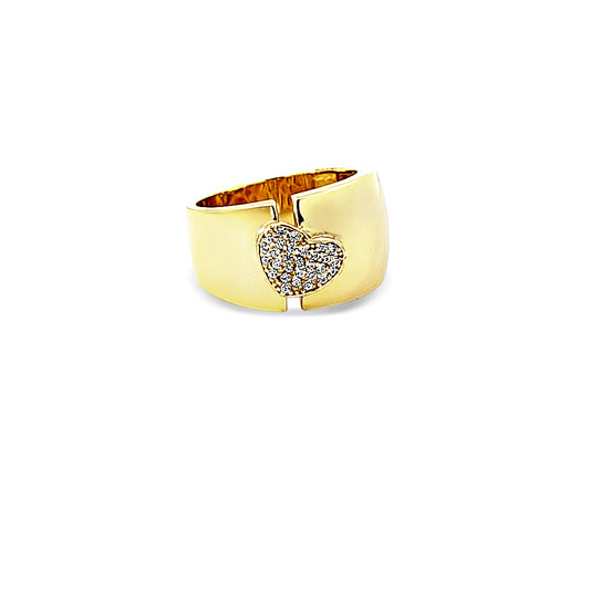 Sterling silver large gold ring with heart shape pave in center