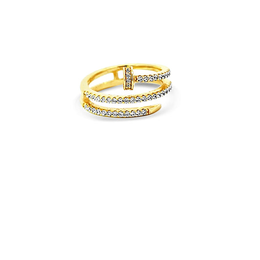 Sterling silver multi row pave cz nail ring