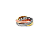 Sterling silver tri color interlocking rings with cz diamond