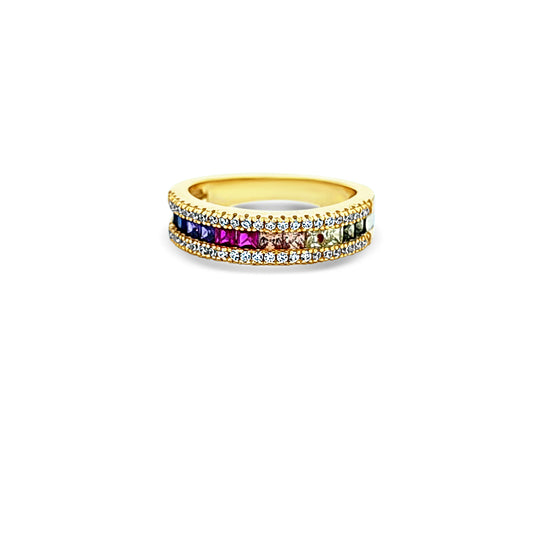 Sterling silver multicolor thin band with cz diamond