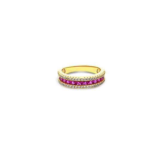 Sterling silver red thin band with cz diamond