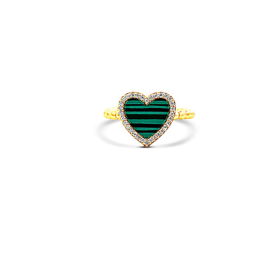 Sterling silver green heart ring with cz halo