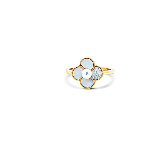 Sterling silver mother of pearl floral ring with pearl in center