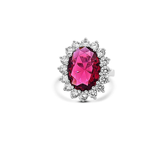 Sterling silver princess Diana ring with ruby center