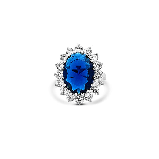 Sterling silver princess Diana ring with sapphire center