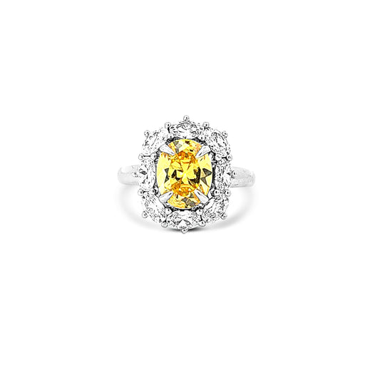 Sterling silver yellow stone with fancy shape cz diamond halo