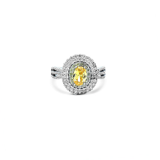 Sterling silver yellow oval stone with cz diamond halo