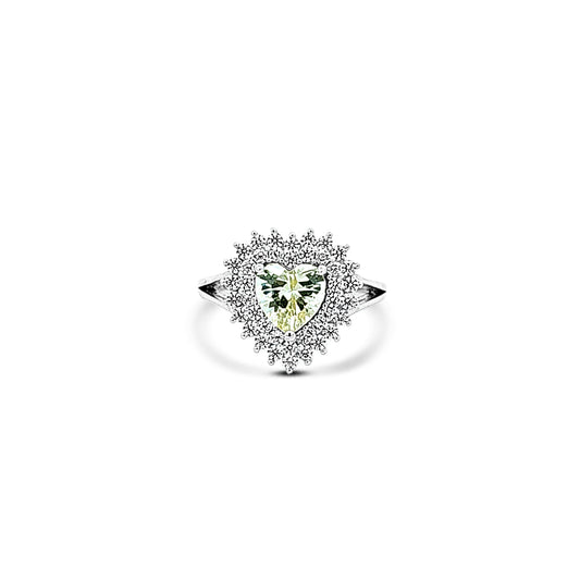 Sterling silver yellow heart shape stone with cz diamond halo