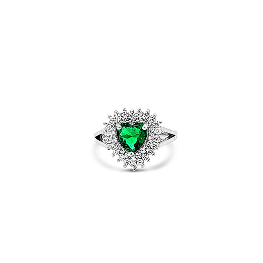 Sterling silver green heart shape stone with cz diamond halo