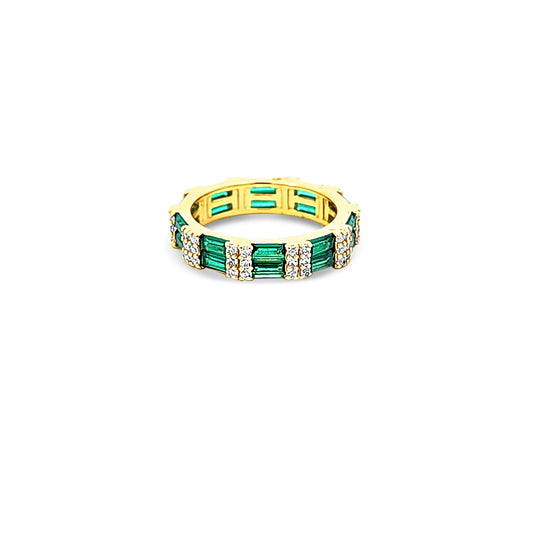 Sterling silver emerald and cz diamond eternity band