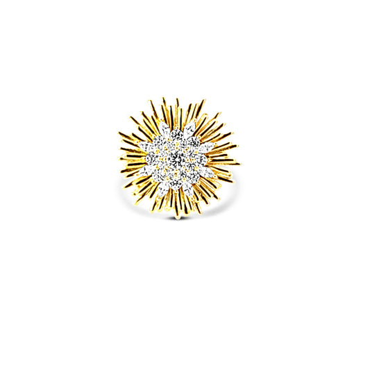 Sterling silver gold starburst ring with cz in center