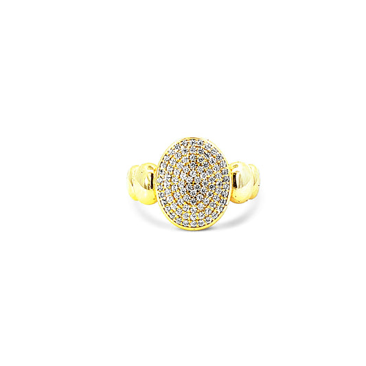 Sterling silver pave oval ring with gold ovals on shank