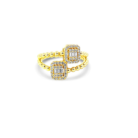 Sterling silver two row beaded ring with cz squares