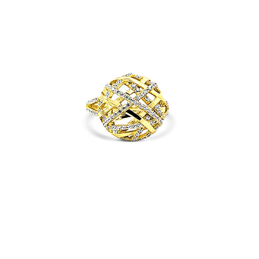 Sterling silver wave ring with cz diamond and gold bars going across